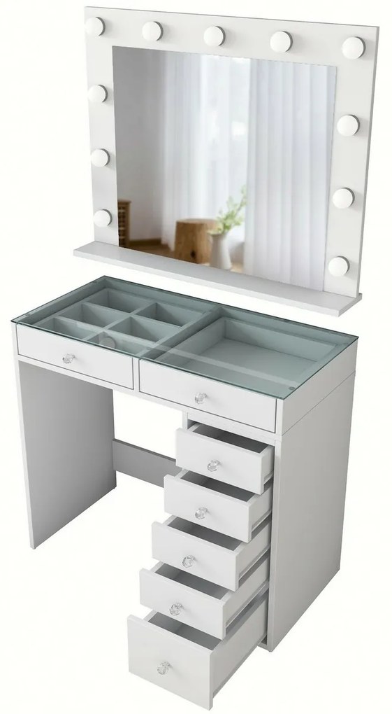 Verona White üveglapos kozmetikai asztal