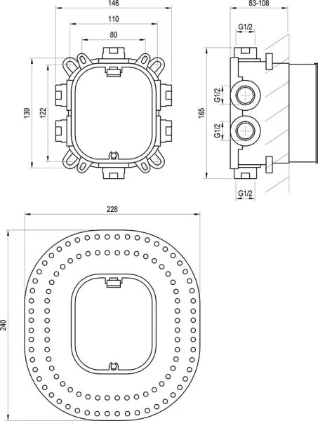 Ravak X070139 - Beépítőtest R-BOX VARI falba süllyeszthető csaptelepekhez 13,9x14,6 cm