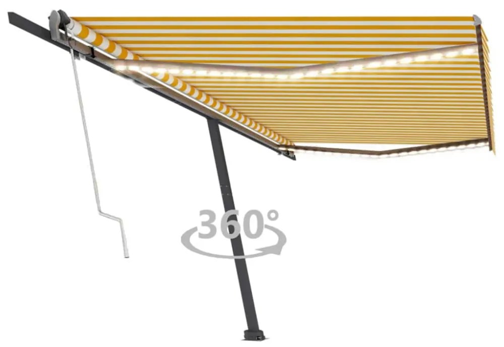 sárga-fehér szélérzékelős és LED-es napellenző 500x300 cm