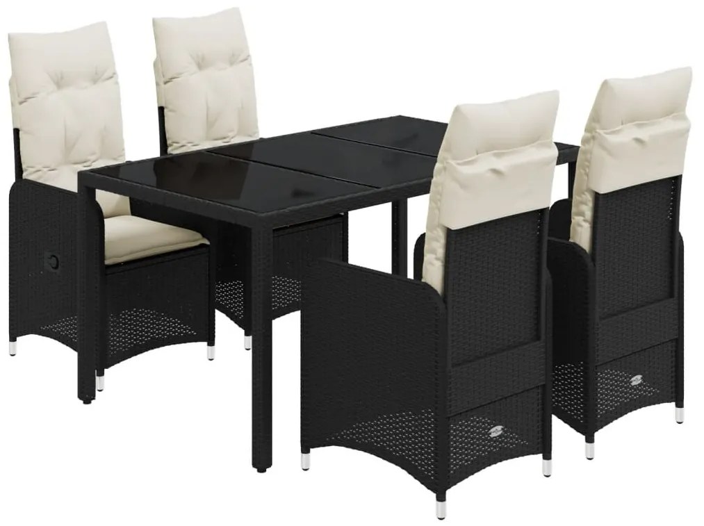 5 részes fekete polyrattan kerti bisztrógarnitúra párnákkal