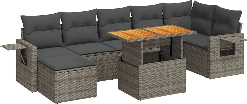 vidaXL 8 részes szürke polyrattan kerti ülőgarnitúra párnákkal