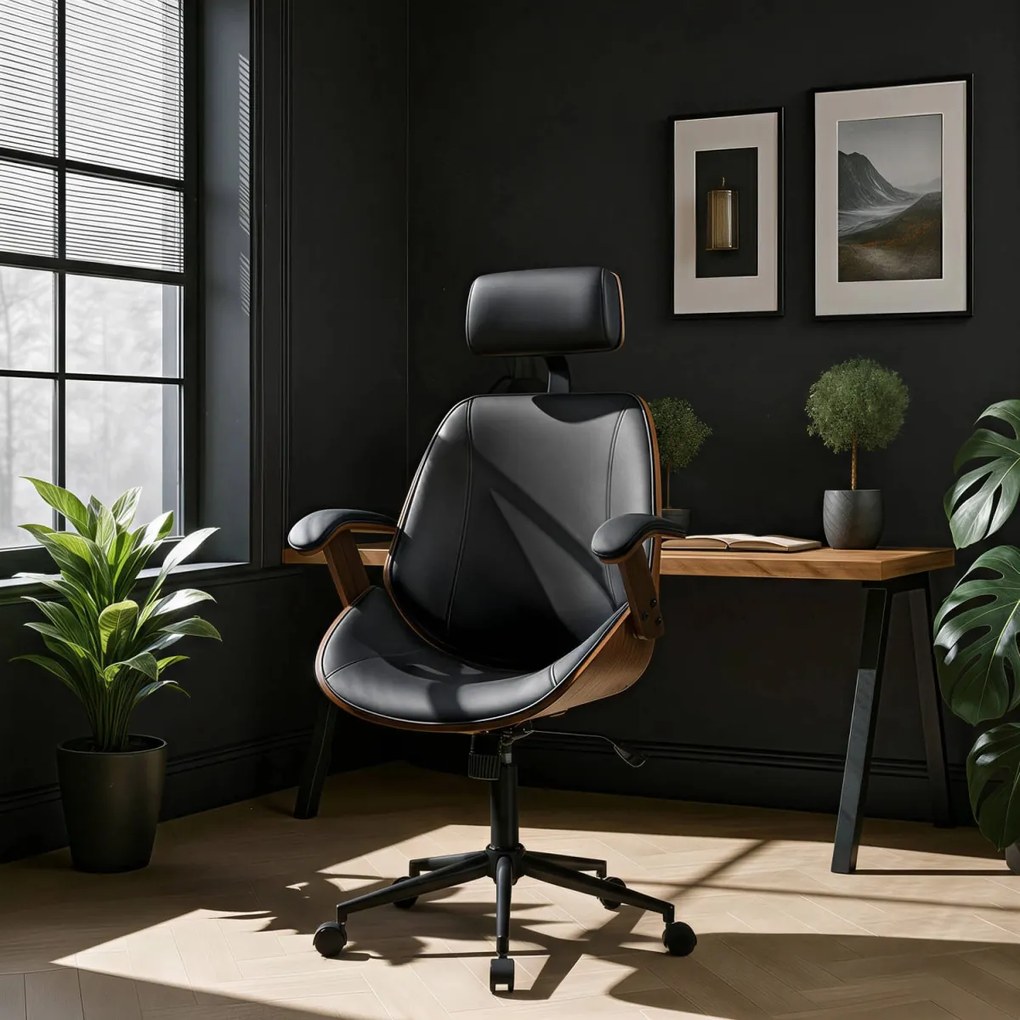 Forgószék dió/fekete ökobőr. FABIAN