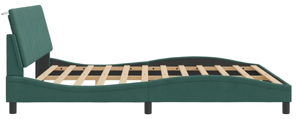 sötétzöld bársony ágykeret LED-világítással 180 x 200 cm