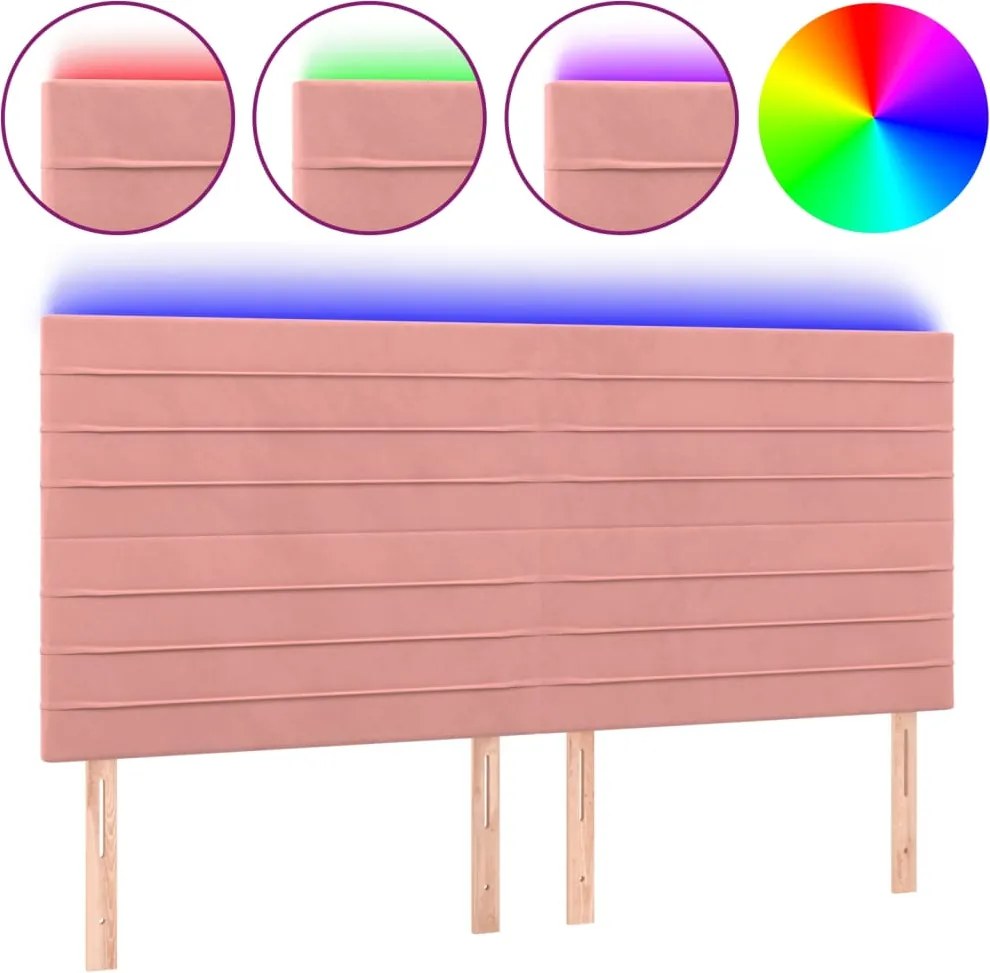 vidaXL rózsaszín bársony LED-es fejtámla 180x5x118/128 cm