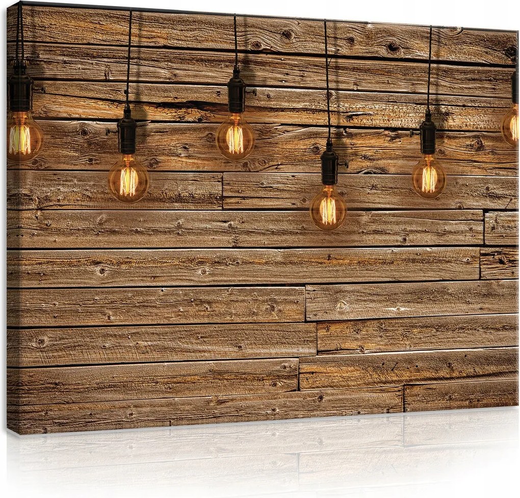 Vászonkép 80x60 Loft rusztikus vintage izzók Edison fa textúra stílus