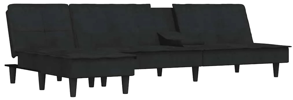 fekete L-alakú bársony kanapéágy 255x140x70 cm