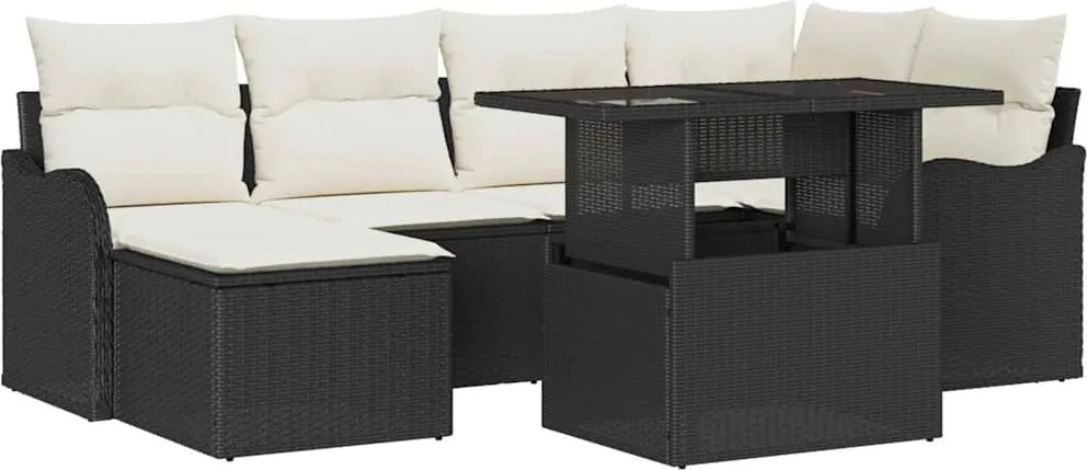 vidaXL Kerti Kanapé Szett párnával 7 pcs Fekete Poli rattan