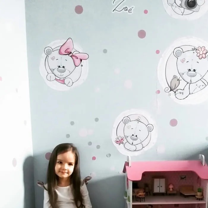 INSPIO Rózsaszín falmatrica maci névvel