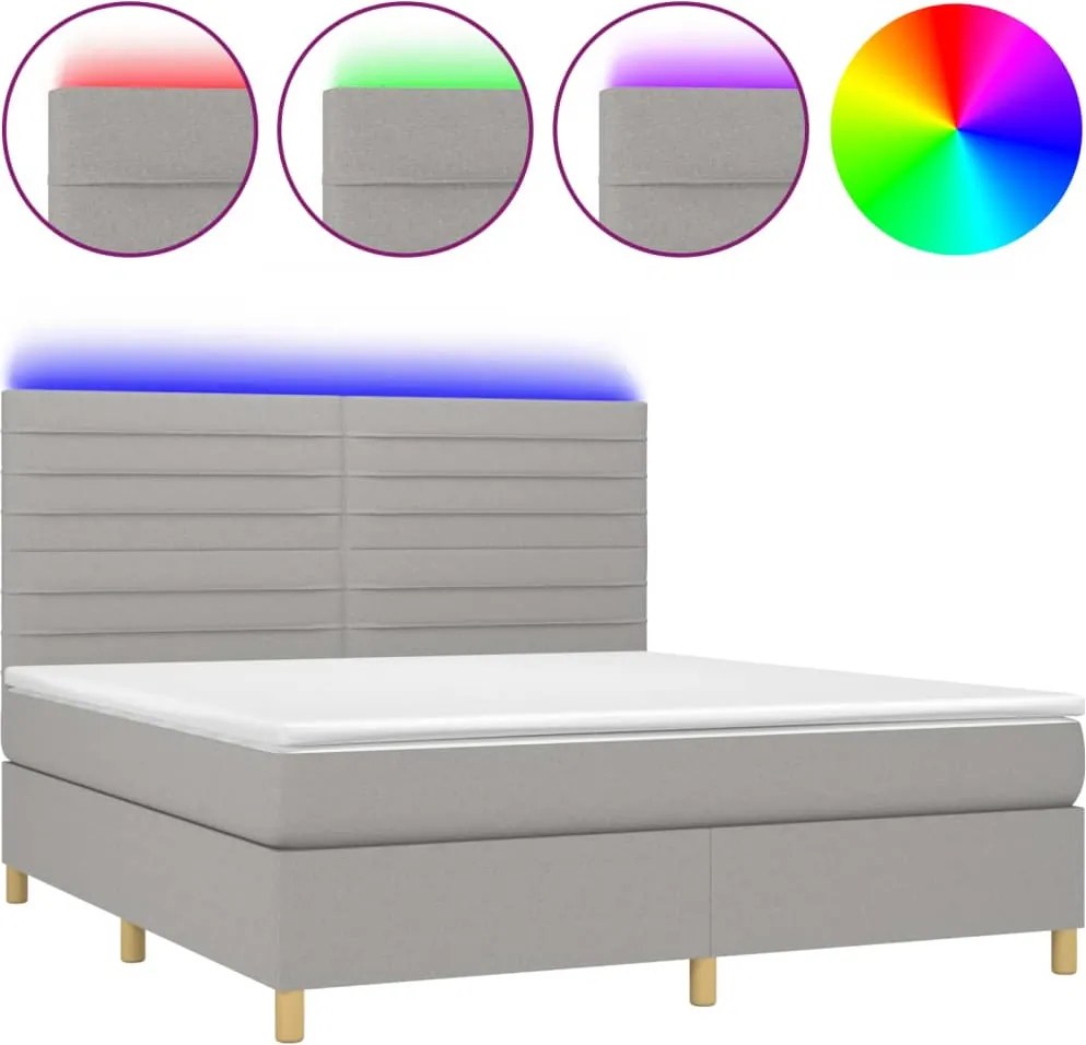 vidaXL világosszürke szövet rugós és LED-es ágy matraccal 160x200 cm