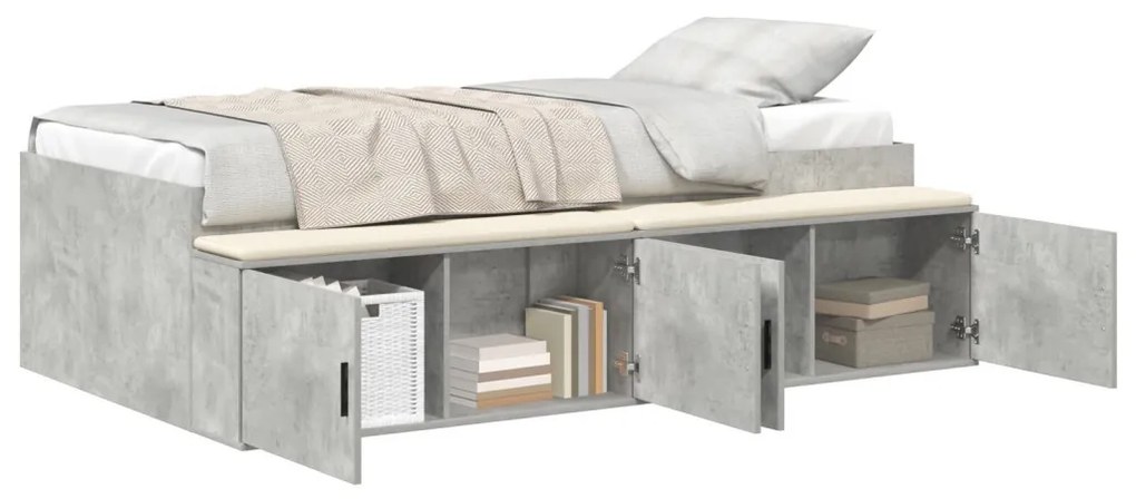 Ágykeret tárolóval tárolóval Beton szürke 75 x 190 cm Faanyag