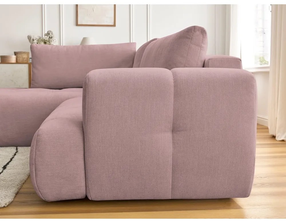 Rózsaszín kinyitható-tárolóhelyes sarokkanapé (bal oldali-L alakú) Fuji – Bobochic Paris