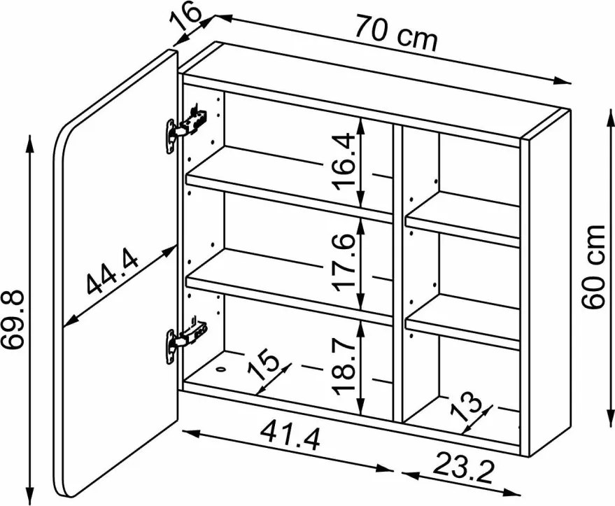 Likya fürdőszobaszekrény, fehér, 70 cm