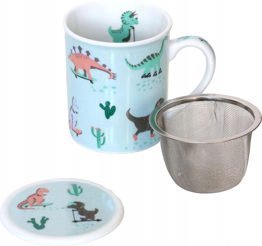 Bögre befőzővel és fedéllel Dinoszauruszokkal a gyermek testvérének unokaöccse számára