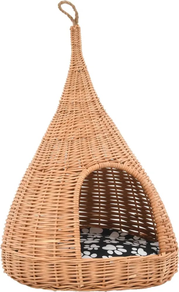 vidaXL természetes fűzfa macskaház párnával és tipi-sátorral 40x60 cm