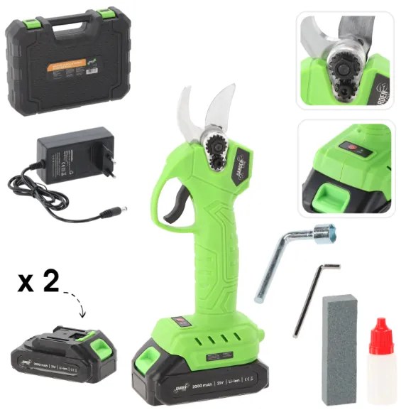 Vezeték nélküli metszőolló 2 akkumulátorral és töltővel