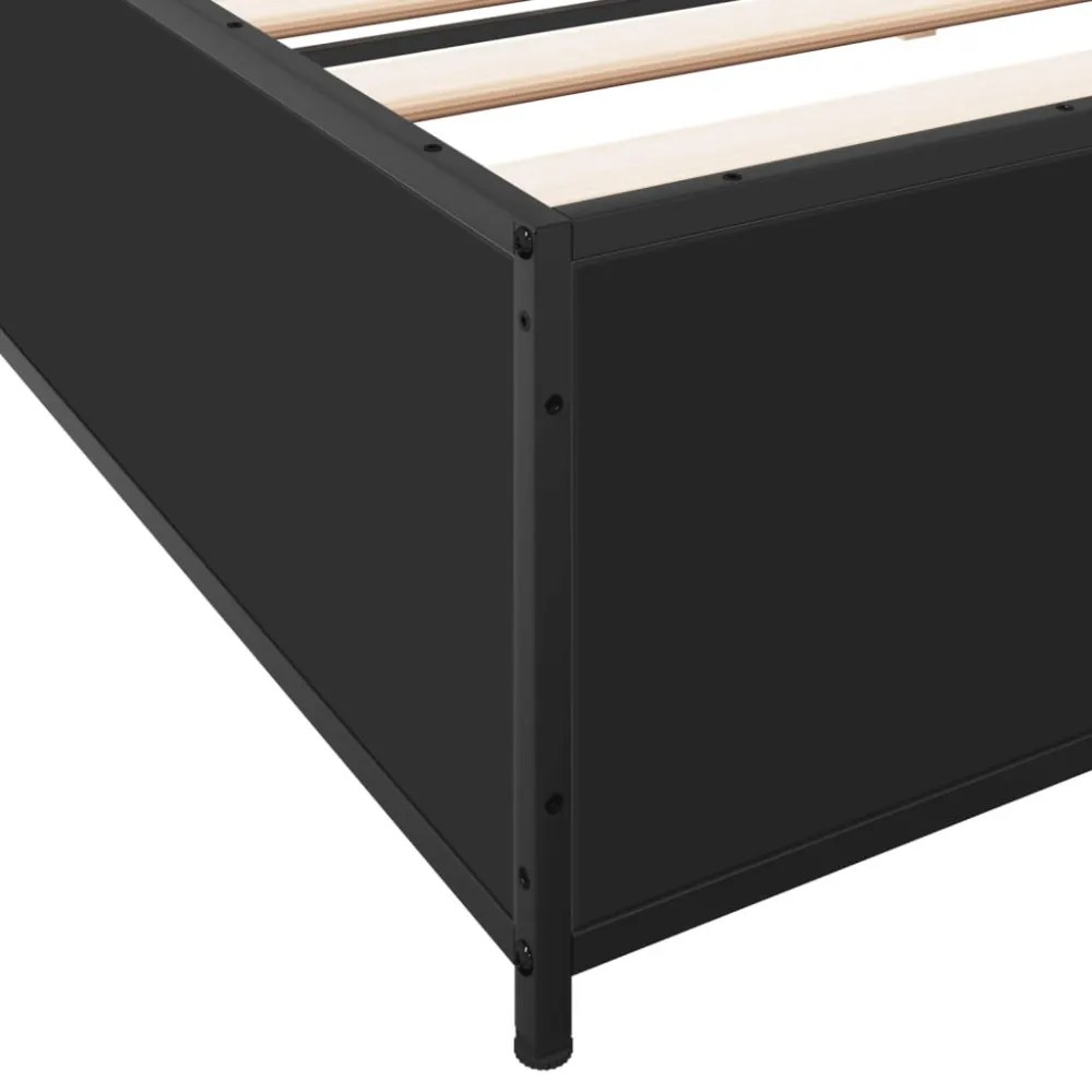 fekete szerelt fa és fém ágykeret 200 x 200 cm