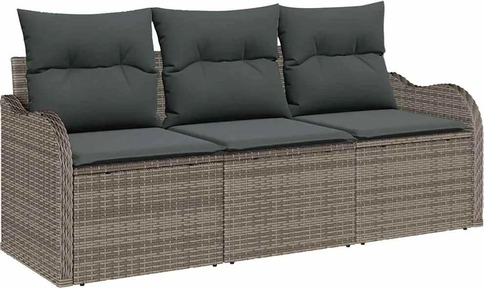 vidaXL Kerti Kanapé Szett párnával tárolóval 3 pcs Szürke Poli rattan