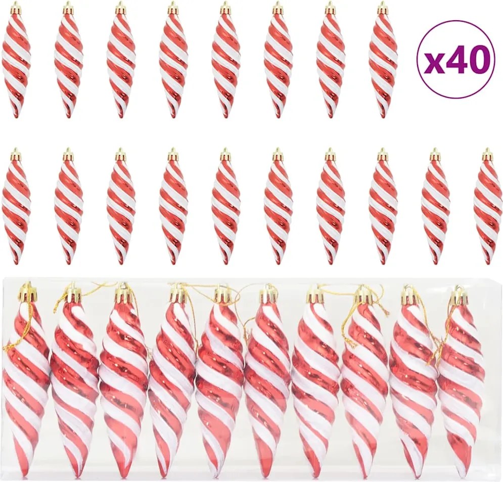 vidaXL Karácsonyi Spirális Alakú Gömb 40 pcs Piros Műanyag