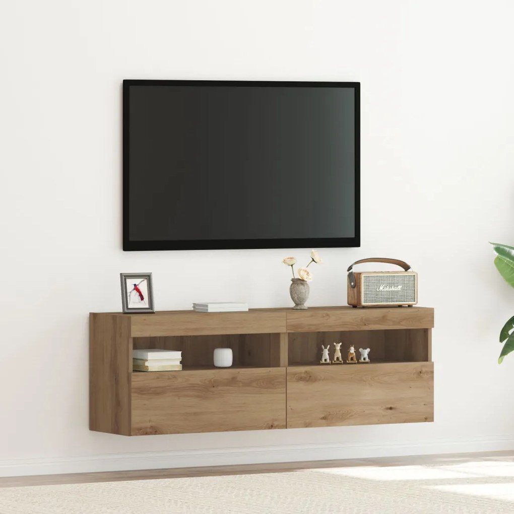 LED világítással rendelkező TV faliszekrények 2 db Artisan tölgy 60x30x40 cm