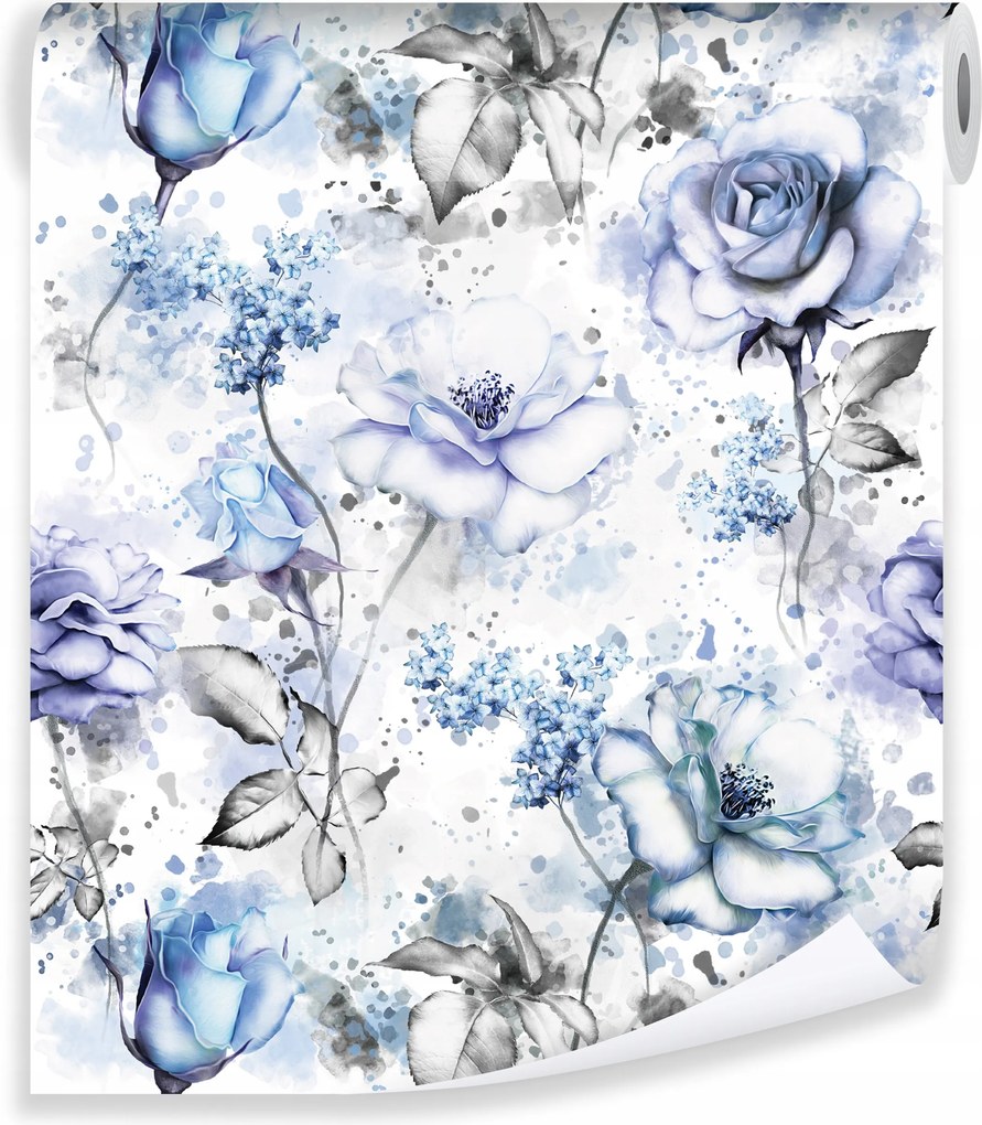 Tapéta Virágok Kék Bazsarózsa Flizelin Fal Tapéta