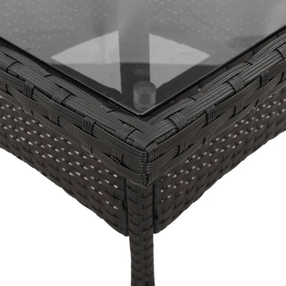 fekete polyrattan üveglapos kerti asztal 80 x 80 x 75 cm