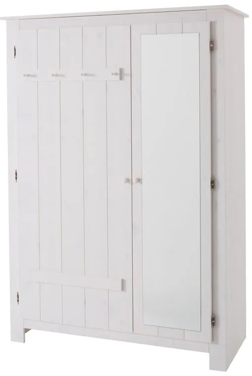 Fehér borovi fenyő ruhásszekrény tükörrel 120x170 cm Bertram – Støraa