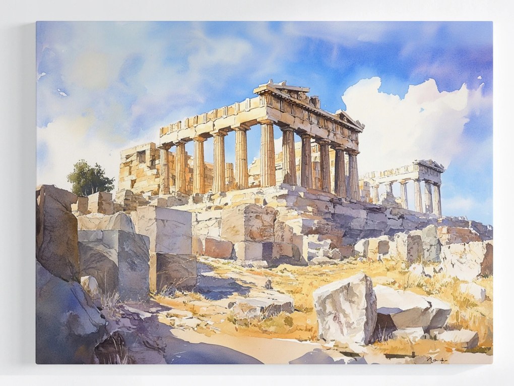 Akvarell Poszter Athén Görögország Akropolisz Parthenon Kilátás 100x75