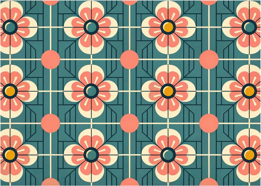 Üveg kép - Retro virágminta (70x50 cm)