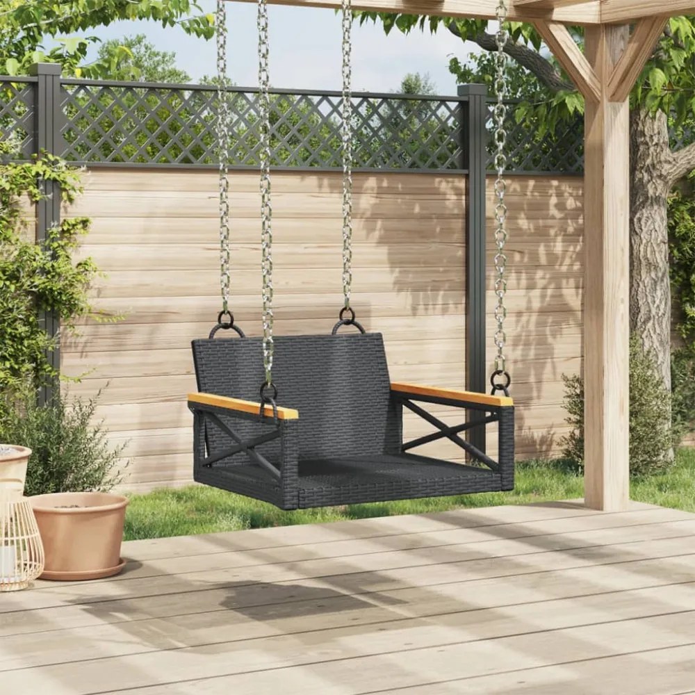 fekete polyrattan hintapad 63 x 62 x 40 cm