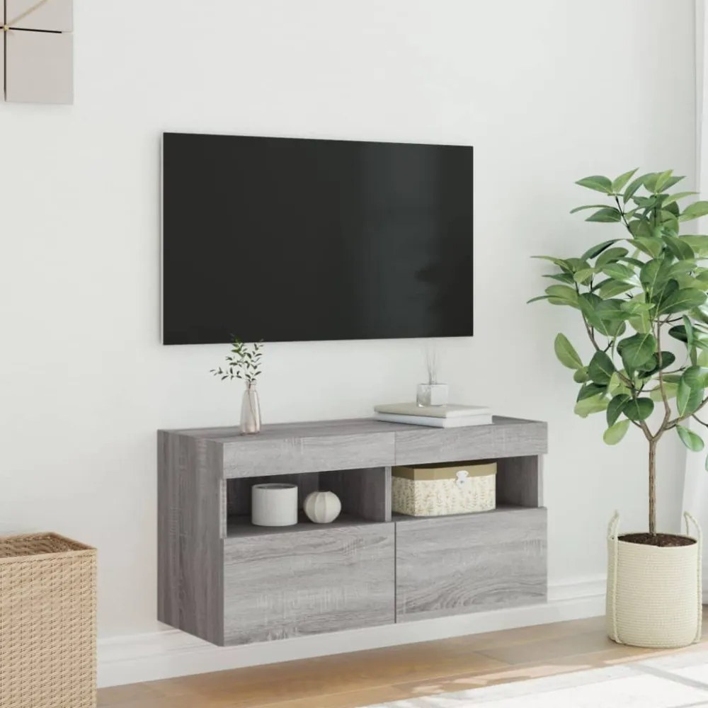 szürke sonoma színű fali TV-szekrény LED-del 80 x 30 x 40 cm