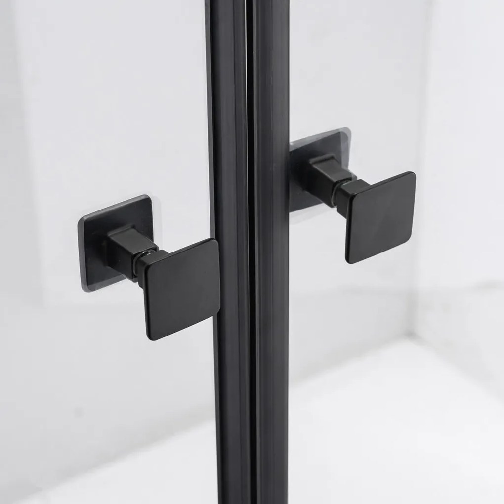 Stuxi Bari Big Black 190 cm széles aszimmetrikus kétszárnyú nyíló zuhanyajtó, 6 mm vízlepergető üveggel, matt fekete profillal, 195 cm magas