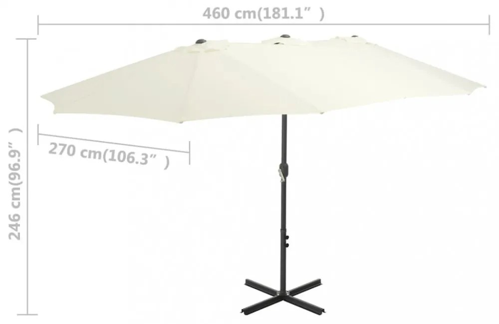 homokszínű kültéri napernyő alumíniumrúddal 460 x 270 cm