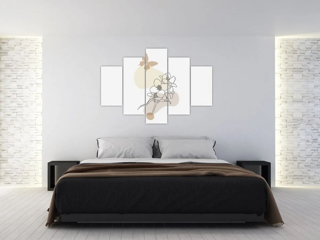 Kép - Bézs virágok pillangóval N⁰3 (150x105 cm)