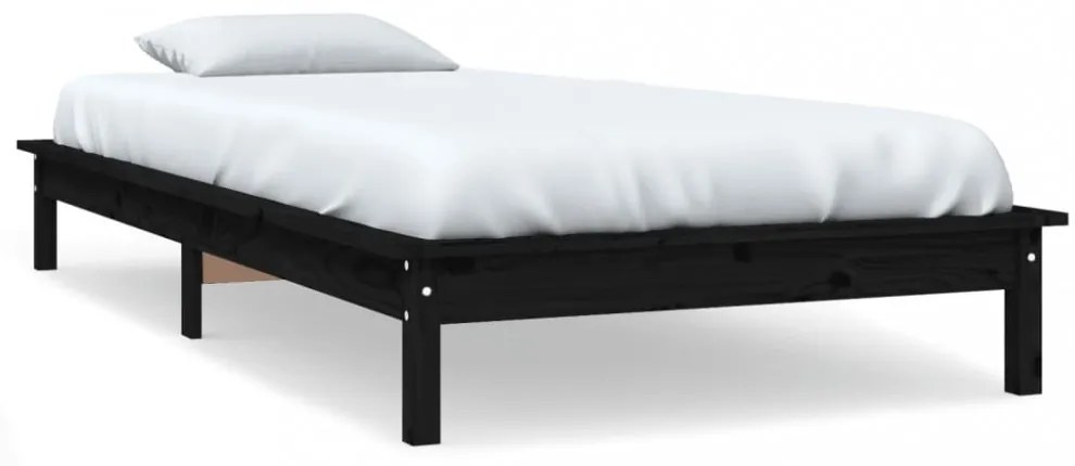 fekete tömör fenyőfa ágykeret 90 x 200 cm