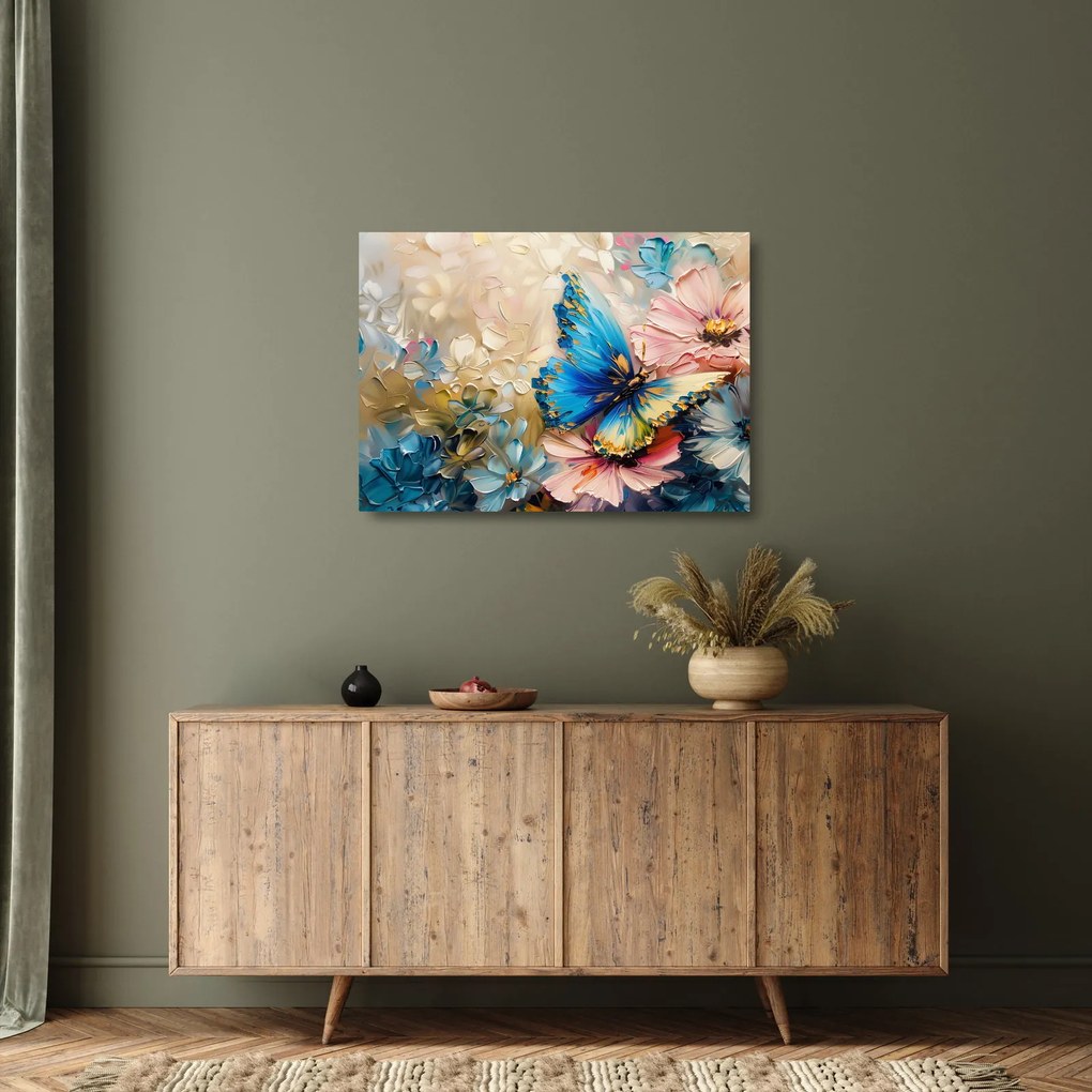 Üveg kép - Virágok és pillangók festése (70x50 cm)