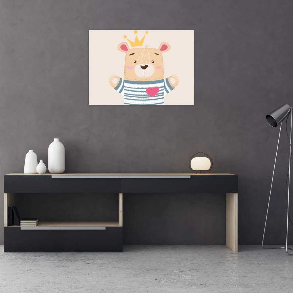 Üveg kép - Teddy maci koronával (70x50 cm)