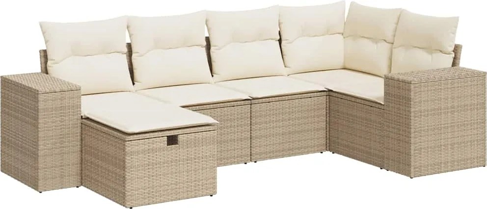 vidaXL 6 részes bézs polyrattan kerti ülőgarnitúra párnával