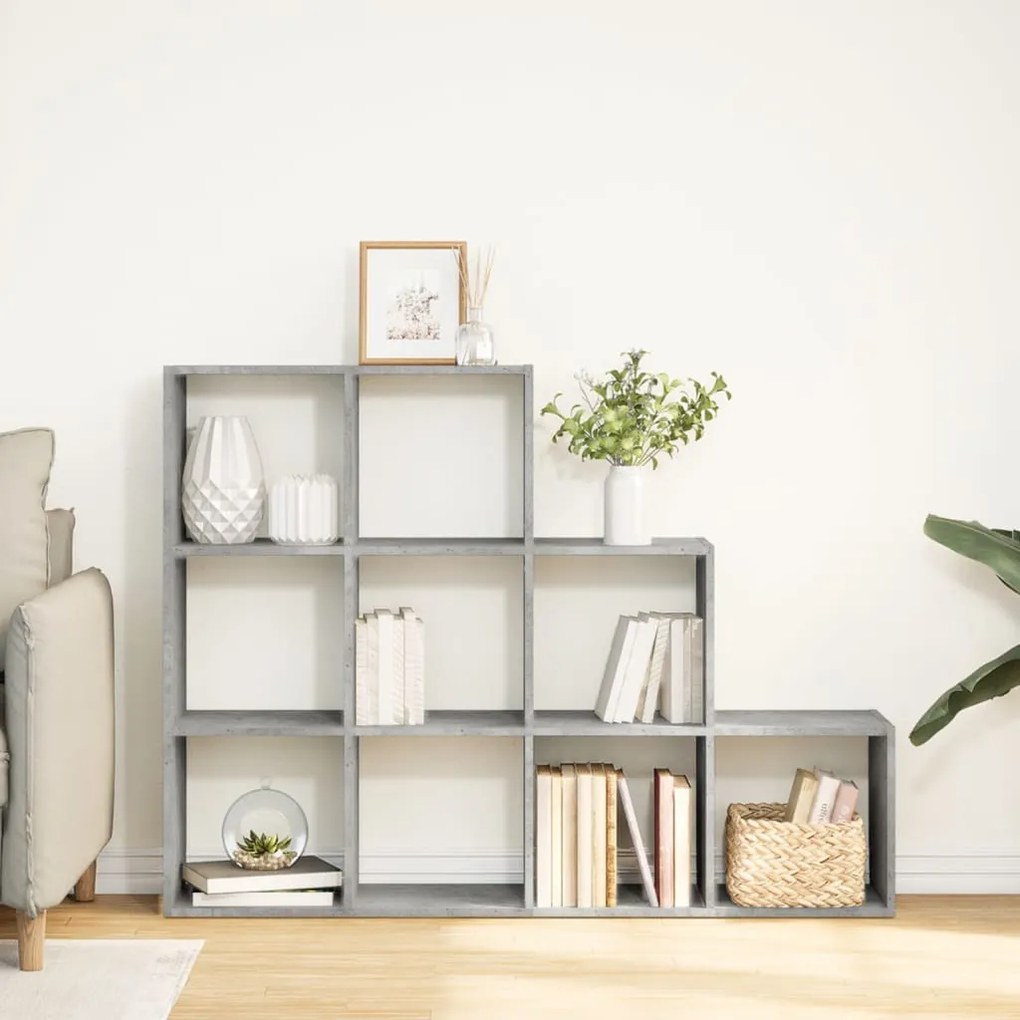 3 szintes betonszürke szerelt fa könyvespolc 137,5x29x103,5 cm
