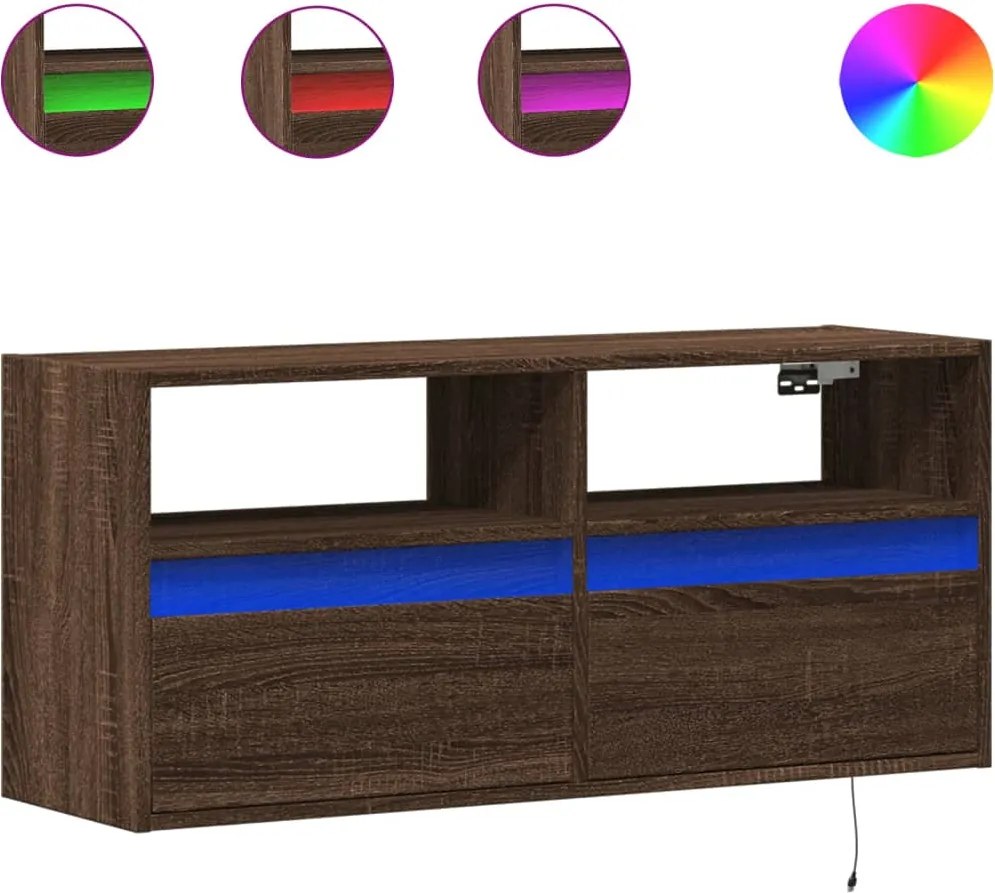 vidaXL barna tölgyszínű fali TV-szekrény LED-del 100x31x45 cm