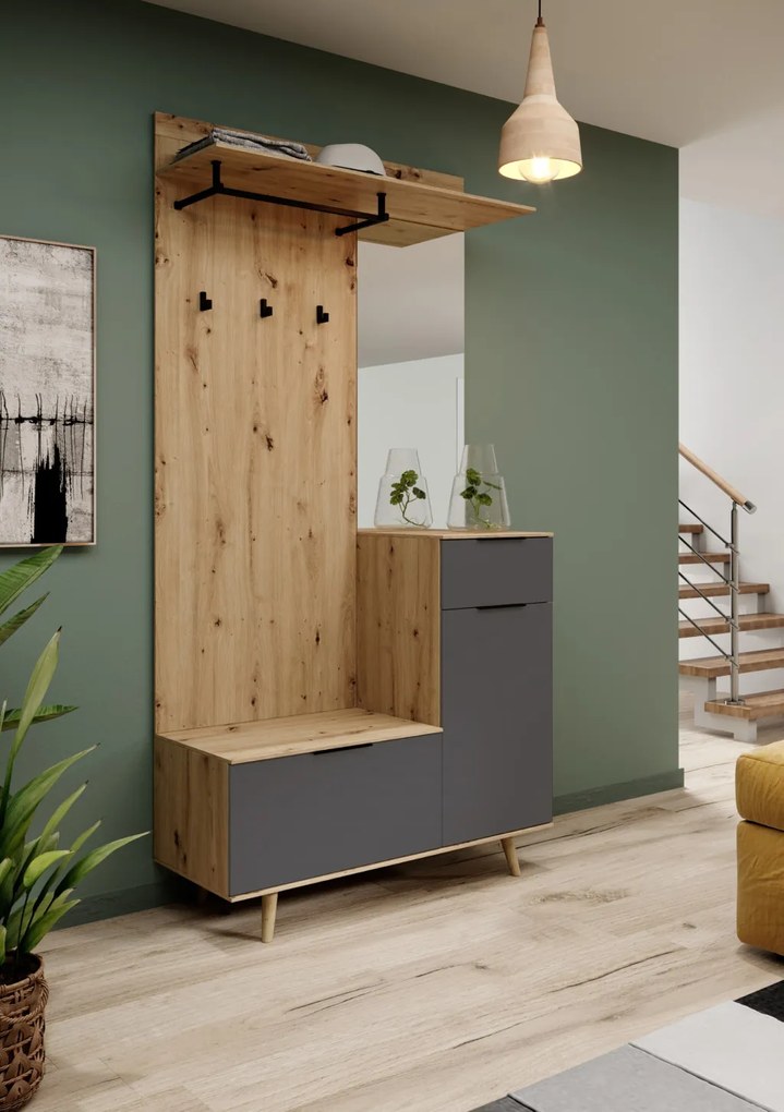 NORDIC Előszobafal Tölgy/Grafit Színben