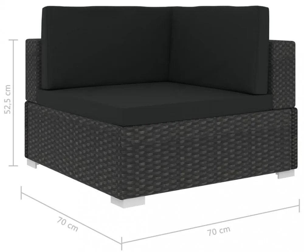 8 részes fekete polyrattan kertibútor-garnitúra párnákkal