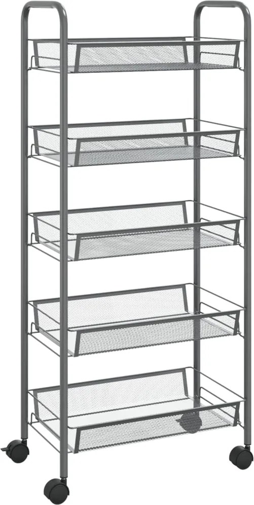 vidaXL 5 szintes szürke vas konyhai kerekes kocsi 46 x 26 x 105 cm