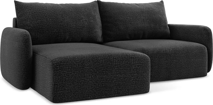 Fekete kinyitható-tárolóhelyes sarokkanapé (bal oldali) Kalena – Makamii