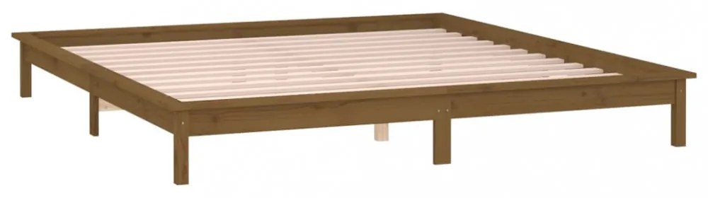 kis kétszemélyes mézbarna tömör fa LED-es ágykeret 120 x 190 cm
