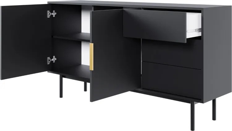 Komód 154 cm 2 ajtóval és 3 fiókkal fekete színben arany fogantyúkkal – VIVA VI02
