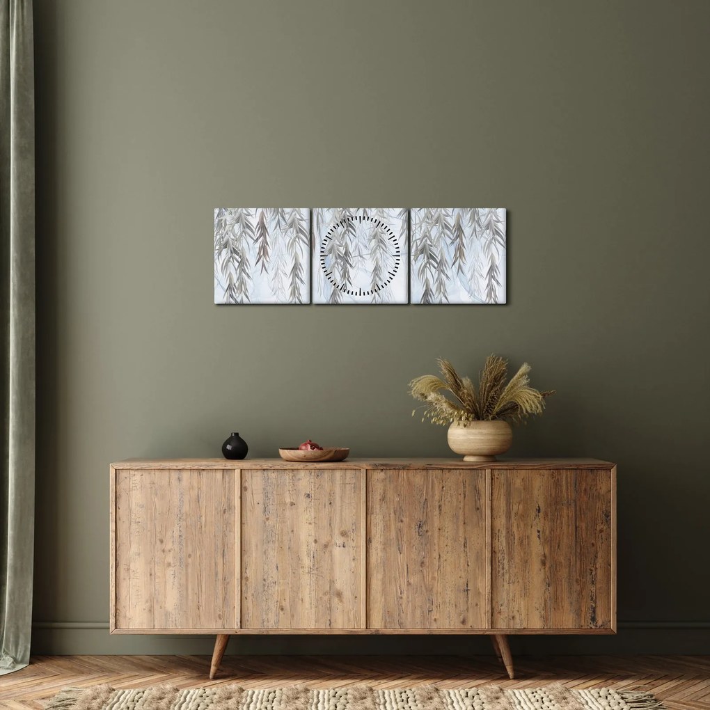 Kép - Fűzfa gallyak kék alapon (órával) (90x30 cm)