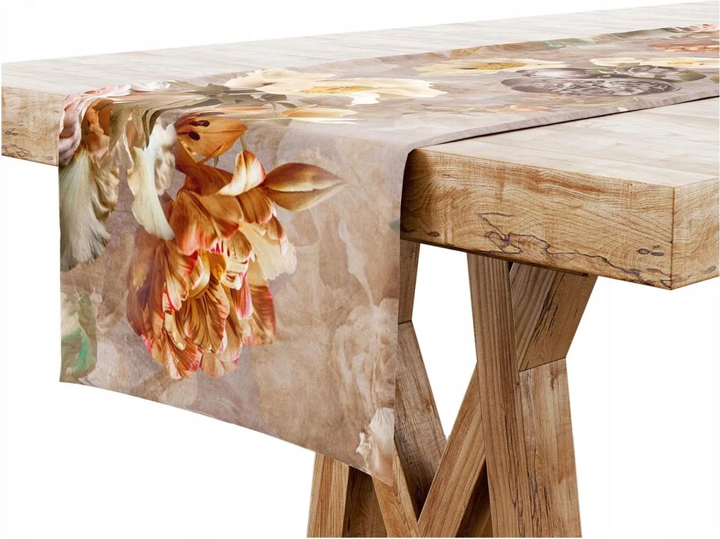 Asztalterítő 40x100 Dekoratív Futópad Virágokkal Barna 6837