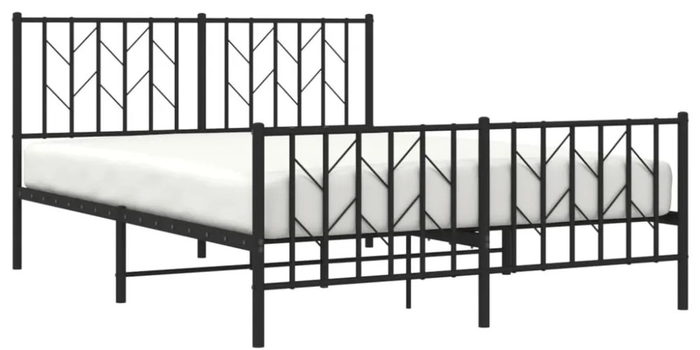 fekete fém ágykeret fej- és lábtámlával 135 x 190 cm