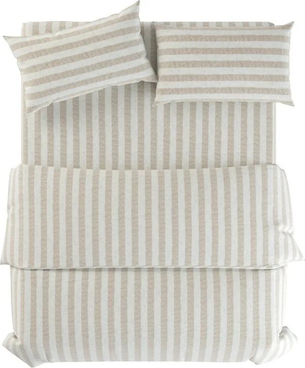 Világosszürke-krémszínű kétszemélyes len ágyneműhuzat 200x200 cm Natural Stripes – Native Natural