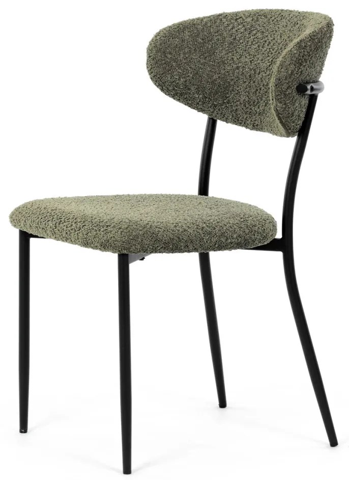 Scaun de sufragerie, material verde, picioare metalice negre
